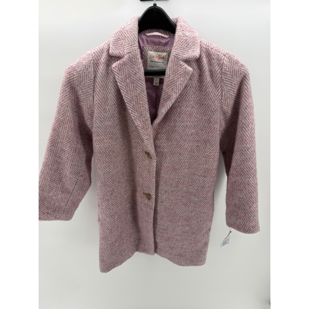 Cat & Jack Overcoat Girls Large Pink New Herringbone Dress Coat L 12/14